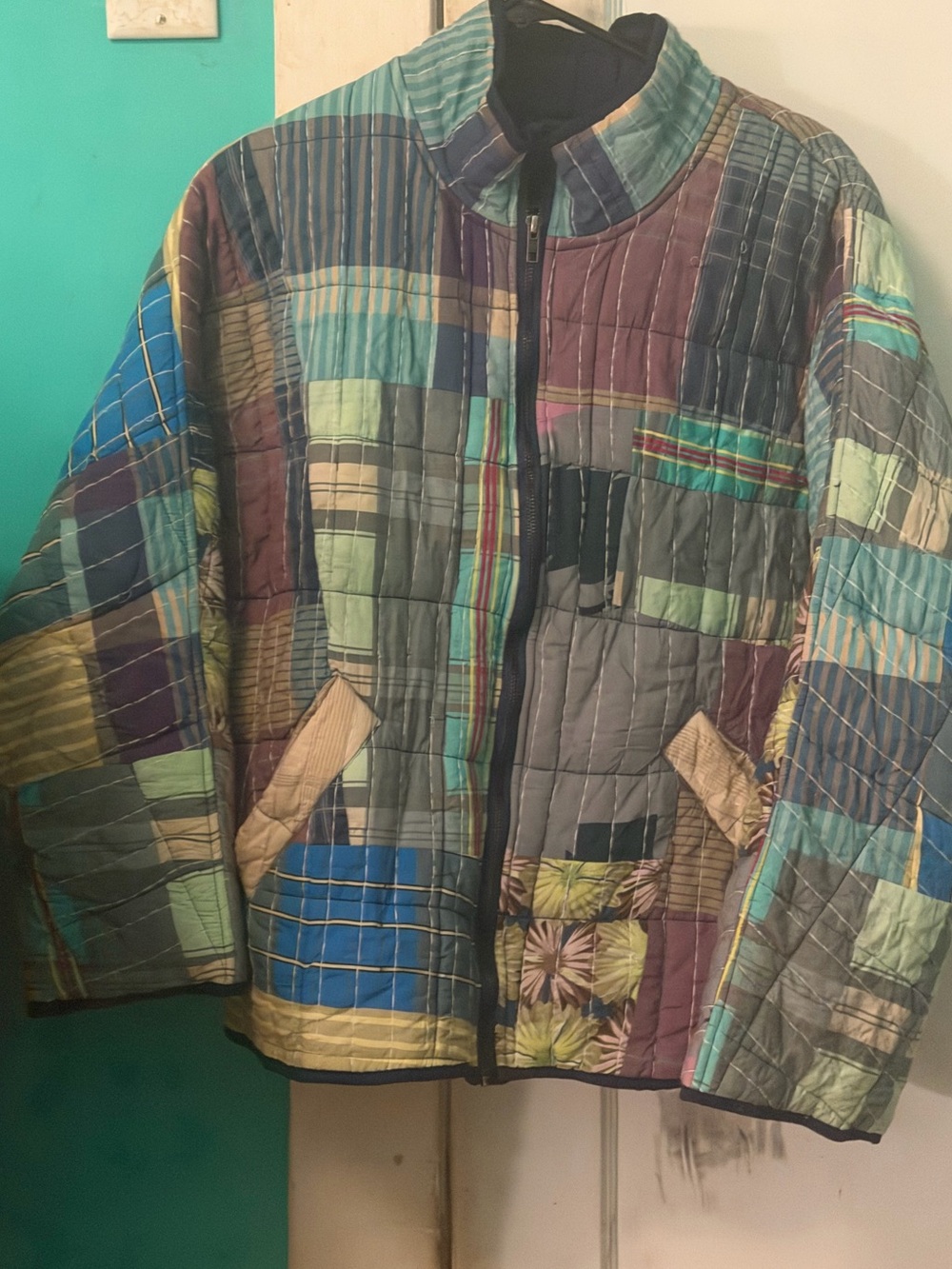 Free People Quilted Patchwork Jull Zip Jacket Colorful Fall Coat NWOT
